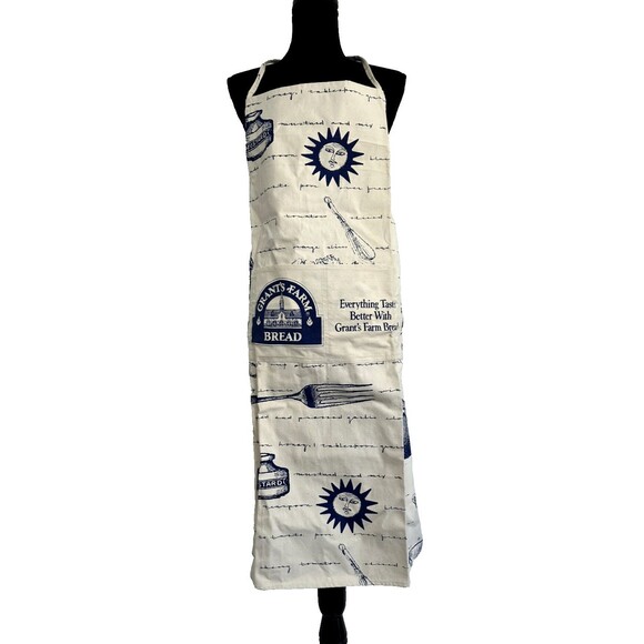 Vintge Apron Tags Textiles 1992 Apron Grant’s Farm Bread Cream & Blue - Picture 12 of 12